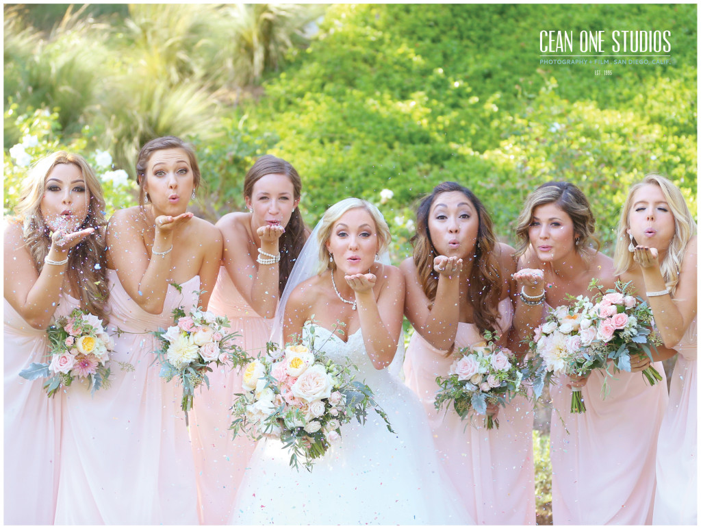 bridesmaids blowing glitter   | Cean One Photography | Southern California Photographers | love is in the air