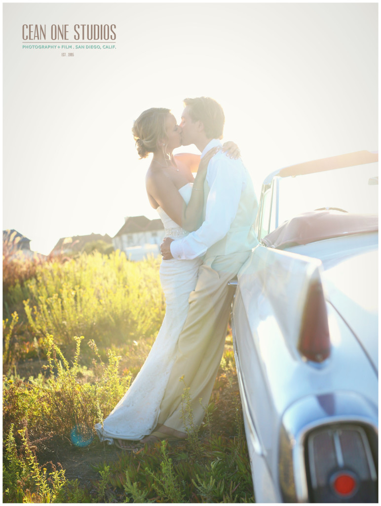 bride and groom kissing on vintage car   | Cean One Photography | Southern California Photographers | photo of the day