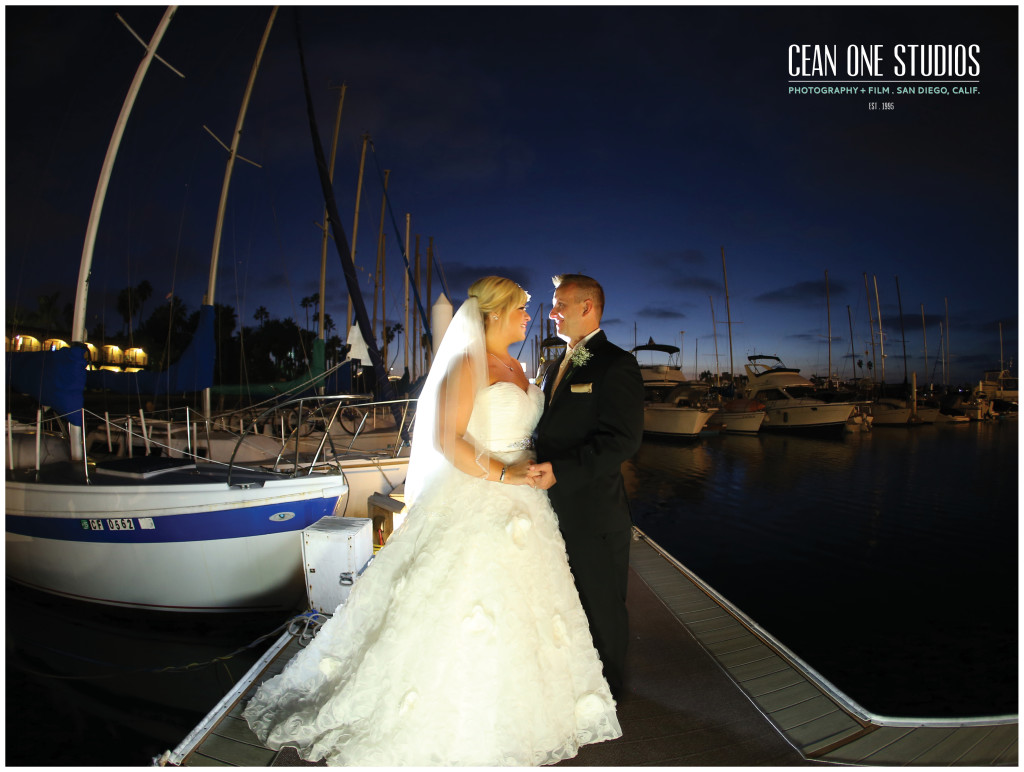 nighttime bride and groom portrait