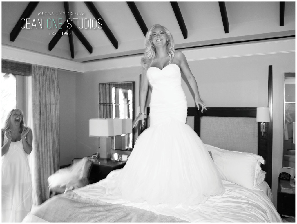 Bride jumping on a bed | Cean One Photography | Destination Photographer