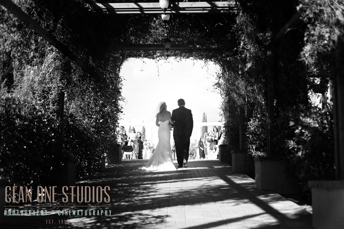 black and white bride walking down isle | Mount Palomar Winery Photography | Cean One Wedding Photography | Southern California Wedding Photographer